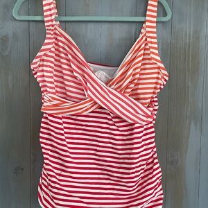 Lands' End Pink and Orange Striped Tankini